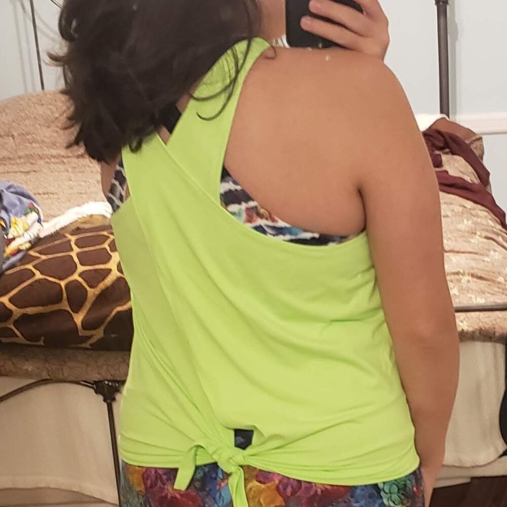 Adjustable stretchy tie back athletic tank top for cycling and pilates